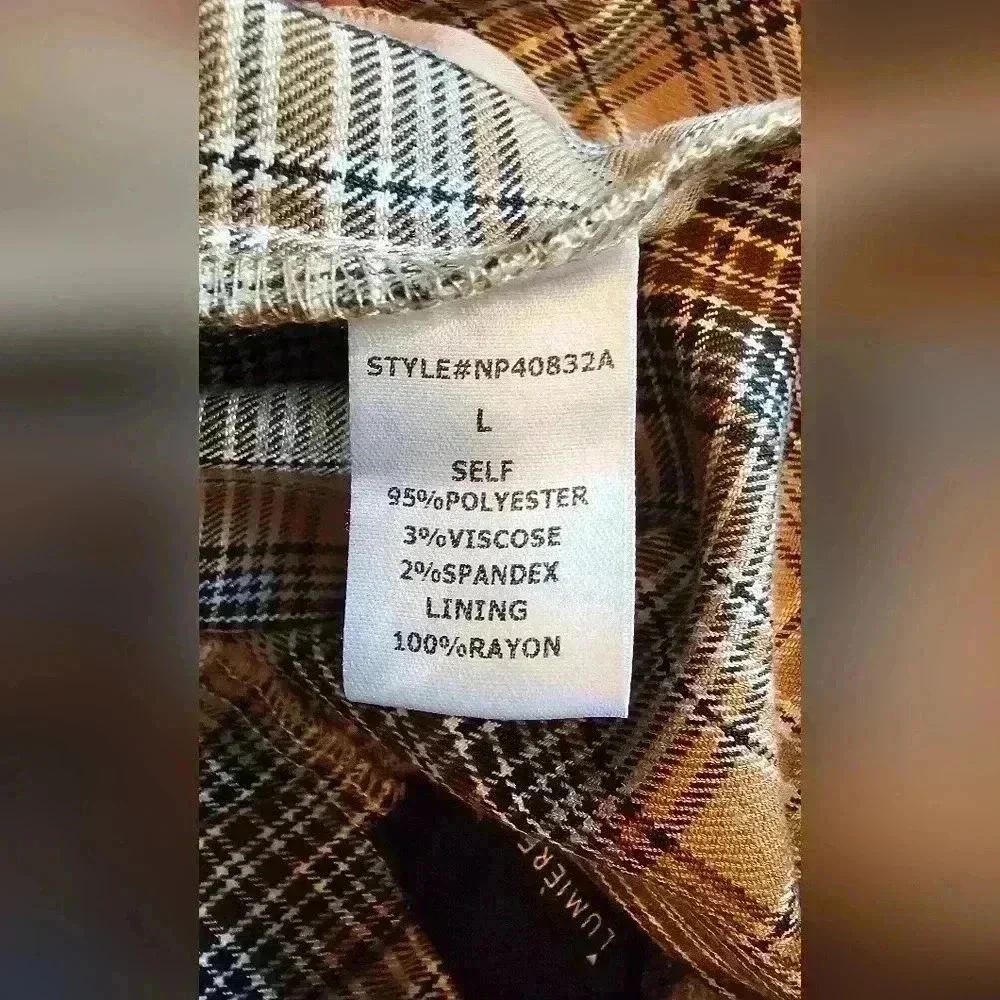 LUMIERE Womens Pants Ruffled Elastic Waist Cuffed Trousers Plaid Sz Large - Picture 6 of 7